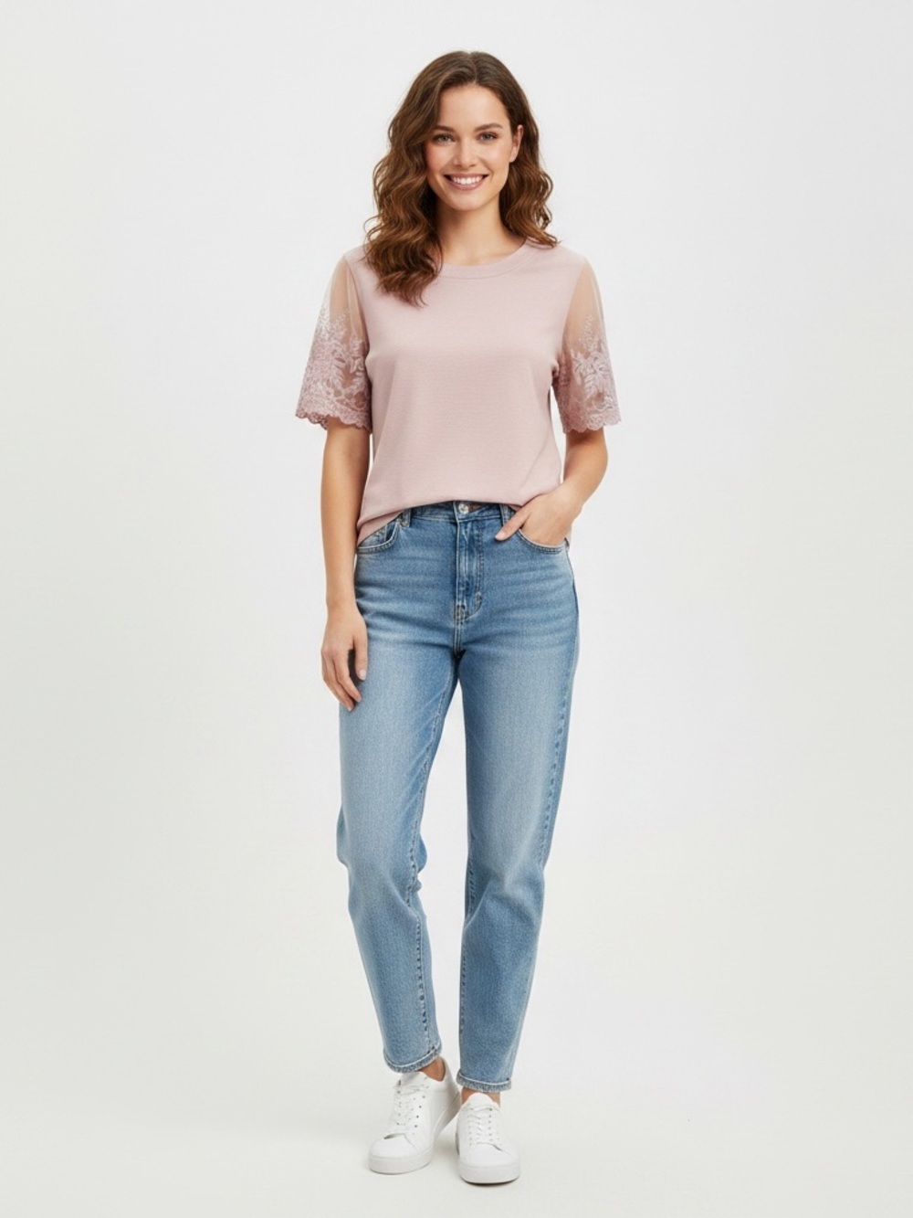 Lulu's Blush Pink Short Sleeve Lace Accent Small Top
